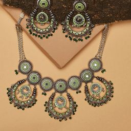 Voylla Silver-Plated Enamel Brass Faux Pearls Jewellery Set-image-24