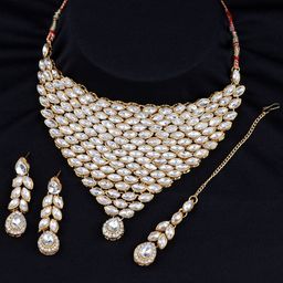 Silver Shine Gold-Plated White Kundan-Studded Jewellery Set-picture-15