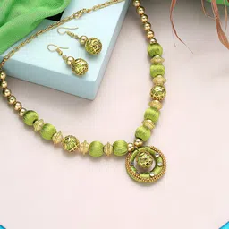 AKSHARA Gold-Plated Stone-Studded & Beaded Jewellery Set-14