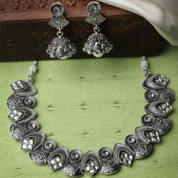 ADIVA Oxidised Silver-Plated Kundan-Studded Jewellery Set-picture-9