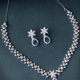 KARATCART Silver Plated CZ Studded Jewellery Set-57