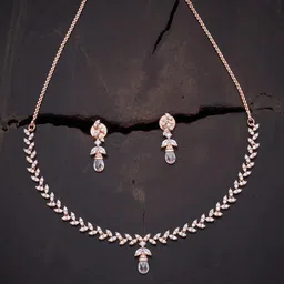 Kushal's Fashion Jewellery Rose Gold-Plated White CZ-Studded Jewellery Set-image-35