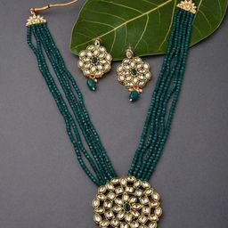 Fida Gold-Plated Kundan-Studded & Pearl Beaded Jewellery Set-image-72