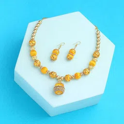 AKSHARA Gold-Plated Stone-Studded & Beaded Necklace & Earrings Set-image-45