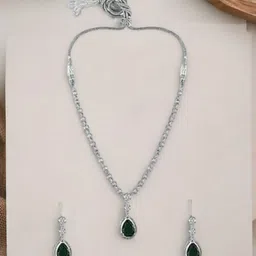 The Pari Rhodium-Plated American Diamond-Studded Necklace And Earrings-image-33