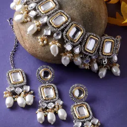 Sukkhi Rhodium Plated AD-Studded Choker Jewellery Set-image-7