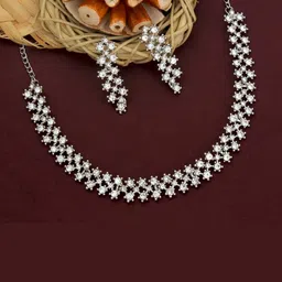 Atasi International Silver-Plated & White Crystal-Studded Fascinating Designer Jewellery Set-45