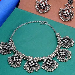 KARATCART Women Black Oxidised Silver- Plated Stone Studded Jewellery Set-image-66