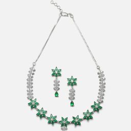 Anouk Rhodium-Plated AD Studded Necklace & Earrings-image-15