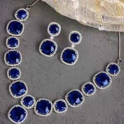 KARATCART Silver Plated Cubic Zirconia Studded Jewellery Set-image-65
