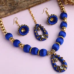 AKSHARA Gold-Plated & White Silk Thread Jewellery Set-image-32