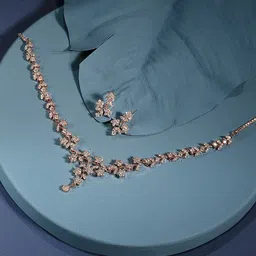 Zaveri Pearls Rose Gold-Plated CZ-Studded Necklace & Earrings-84