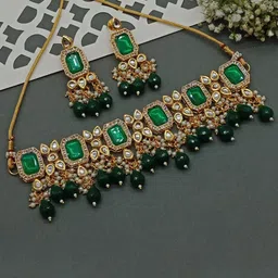 AASHISH IMITATION Gold-Plated Kundan-Studded Choker Necklace And Earrings-image-37