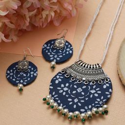 Jazz and Sizzle Women Silver-Plated Blue & White Beaded Jewellery Set-6