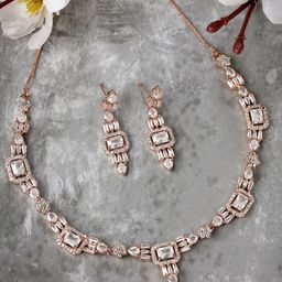 KARATCART Rose Gold Plated CZ Studded Jewellery Set-picture-18