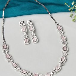 Voylla Women Pink Rhodium-Plated Gem Stone Studded Jewellery Set-image-9