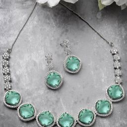 KARATCART Silver Plated CZ Stone Studded Jewellery Set-image-66