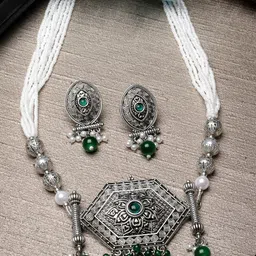 ADIVA Silver-Plated Floral Shaped Necklace And Earrings-22