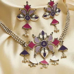 Voylla Silver & Red Brass Tribal Jewellery Set-image-74