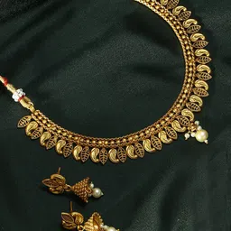 Adwitiya Collection Gold-Plated Beaded Leaf Design Jewellery Set-38