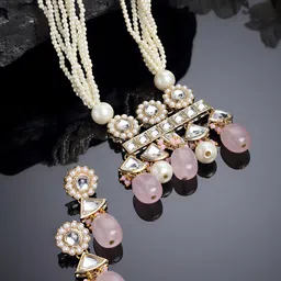 KARATCART Gold-Plated Pink Kundan-Studded Jewellery Set-40