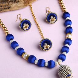 AKSHARA Blue & Gold-Toned Silk Thread Necklace Set-picture-41