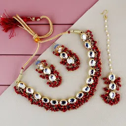 LUCKY JEWELLERY 18k Gold-Plated Kundan Studded Jewellery Set-46
