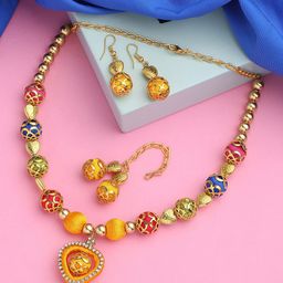 AKSHARA Gold-Plated Stone-Studded & Beaded Jewellery Set-13