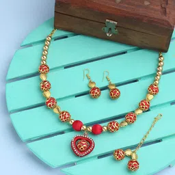 AKSHARA Gold Plated Stone Studded & Beaded German Silver Jewellery Set-23