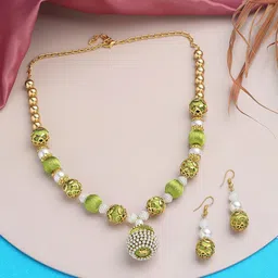 AKSHARA Gold-Plated Stone-Studded & Beaded Jewellery Set-image-43