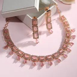 justpeachy Gold-Plated Pink & White AD-Studded Jewellery Set-22