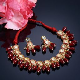 DUGRISTYLE  Gold-Plated Kundan & Pearls Jewellery Set-image-6