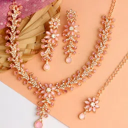 Atasi International Flower Design Rose Gold-Plated Crystals-Studded Jewellery Set-4