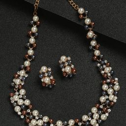 Anouk Gold-Plated & Brown Stone-Studded & Beaded Necklace & Earrings-image-97