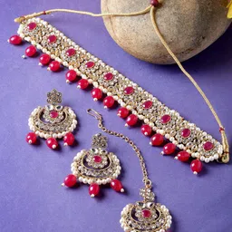 Sukkhi Gold-Plated Kundan & Beaded Choker Set-7