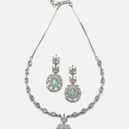 Anouk Rhodium-Plated AD-Studded Necklace & Earrings-image-61