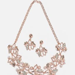 Kennice Rose Gold Plated CZ Studded Leaf Shaped  Jewellery Set-image-86