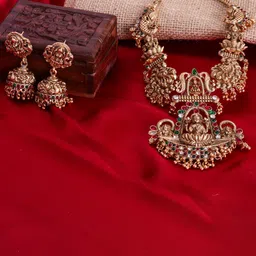 Adwitiya Collection Gold-Plated Stone-Studded & Beaded Jewellery Set-68
