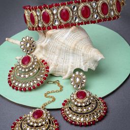 Sukkhi Gold-Plated Necklace With Earrings And Maang Tika-image-85