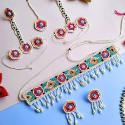Sangria Gold-Plated Floral Beaded Jewellery Set-58