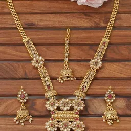 MANSIYAORANGE Gold-Plated Stone-Studded & Pearl Beaded Jewellery Set-23