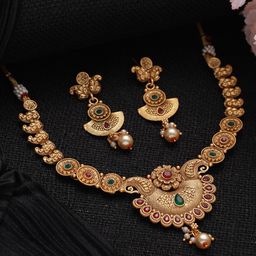 Jazz and Sizzle Gold-Plated Stone-Studded & Artificial Beaded Jewellery Set-image-34