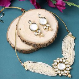 Runjhun Gold-Plated White Kundan-Studded & Pearl Beaded Jewellery Set-45