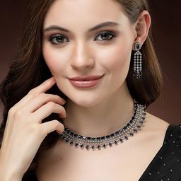 Aazeen Rhodium-Plated Kundan-Studded & Beaded Jewellery Set-16