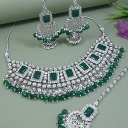 I Jewels Silver Plated Artificial Stones and Beads Studded & Beaded Jewellery Set-16