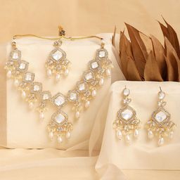 Zaveri Pearls Gold Plated Stone Studded & Beaded Jewellery Set-29