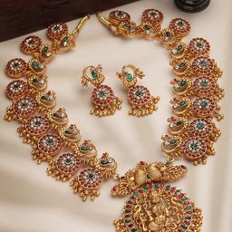 PANASH Women Gold-Plated Stone Studded & Beaded Jewellery Set-image-52