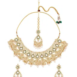Zaveri Pearls Gold-Plated Kundan Studded & Beaded Jewellery Set-21