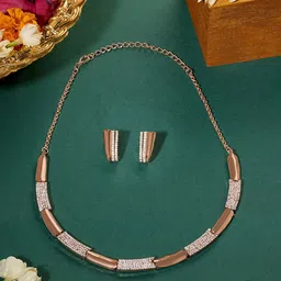 AMI Rose Gold-Plated Cubic Zirconia Stone-Studded Jewellery Set-28