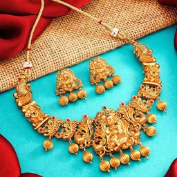 aadita Gold Plated Temple Choker Jewellery Set-47